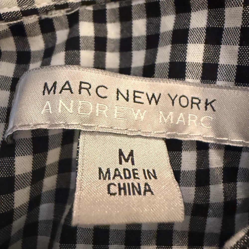 Marc New York Andrew Marc Blouse Top Black White Check Ties Shirt Halloween Med - Picture 3 of 6
